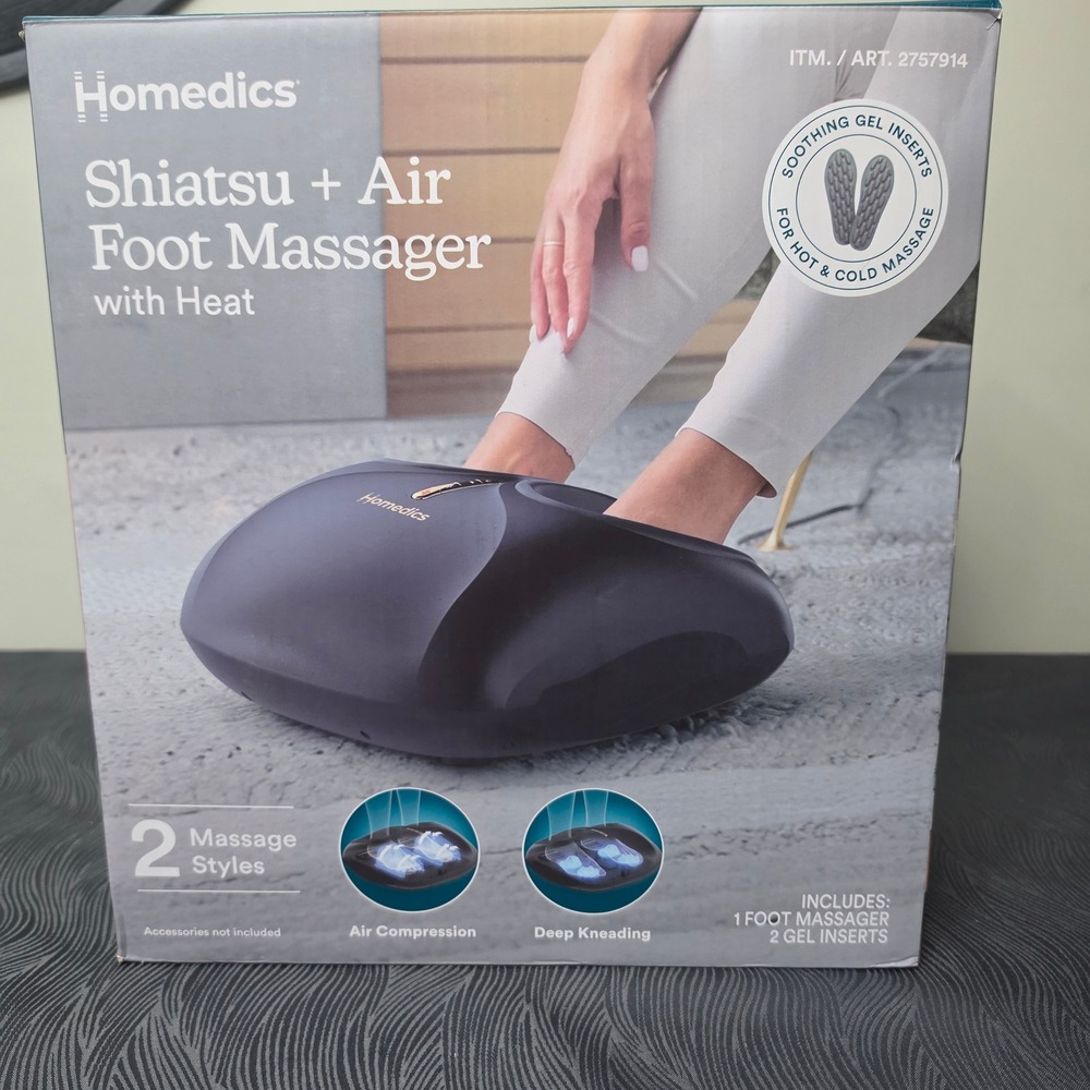 Homedics Foot Massager Fits Up To Size 13 Black Shiatsu Air Heat 2757914